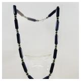 1970's Navy Blue  & Green Beaded Necklace 26'
