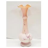 Vintage Satin Glass Vase Ruffled Rim Hand Painted