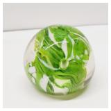 Green Swirl Blown Art Glass Paperweight
