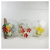 Vintage Hand Painted 12' Round Glass Lot of 3