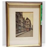 Signed Antique Aquatint Etching La Rue S'Romain