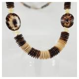 Vintage Wood and Sea Shell Necklace 24'