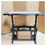 Vintage Wood and Rattan Table with Storage Area