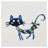 Blue Enamel FuNky Cat Brooch