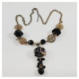 Vintage Black Beaded Necklace 30'