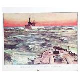1918 Print  Light Cruiser Full Speed North Sea