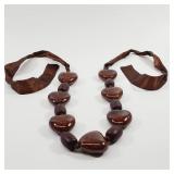 Brown Beaded Ribbon Necklace 38'