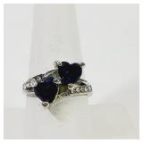 Deep Blue Double Heart Ring Size 8.75