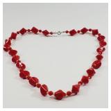 1960's Red Beaded Necklace 24' Long