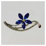 Blue Flower Crystal Brooch