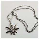 Skull on Happy Cabbage Leaf Necklace 22'