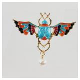 Enamel Winged Egyptian Scarab Beetle Brooch