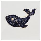 Blue Crystal Whale Brooch