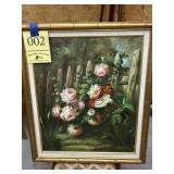 24" x 29" framed paint on canvas flower scene