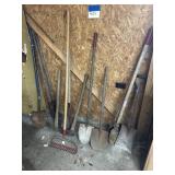 10 hand tools, shovels, rakes, and grubbing hole