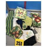 Miscellaneous potholders and kitchen towels