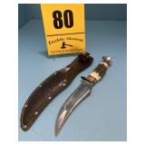 Kissing crane hunting knife with leather sheath