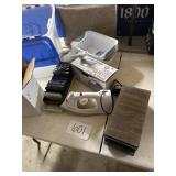 Tote of cassettes, trays, irons and miscellaneous