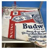 Budweiser, beach towel and two Budweiser beer