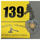 Authentic Indian head penny heart shaped neck