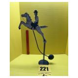 Vintage folk cart, balancing toy farmer on a