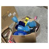 Box lot of plastic cups, and dishes