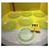 7 green depression plates a couple may have some