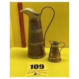 Two brass and copper pitchers