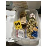 Clear tote with lid and Christmas items