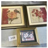 3 framed flower pictures