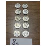 10 Kennedy 40% silver half dollars