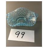 Blue hobnail Fenton double handled nappy