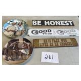 Two honeymooner collector plates, be honest sign,