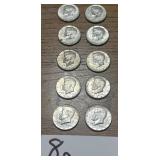 10 Kennedy 40% silver half dollars