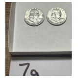 1951 and 1957 Franklin silver half dollar