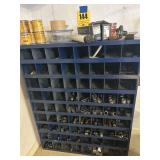 Bolt bin with bolts, wood finish, and