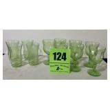 6 Green gobblets & 4  green water glasses