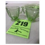 Green creamer and sugar creamer has small chip at
