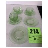 Green cups and saucers 3 total cups 5 total sauce