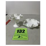 2 two pieces ruffled milk, glass, hobnail