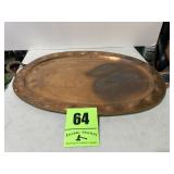 Double handle copper serving tray, 29 inches long