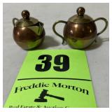 Copper and brass creamer and sugar