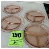 4 pink divided dinner plates