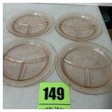 4 pink depression, dinner plates