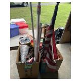 4 boxes of miscellaneous items, including flags
