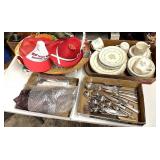 (4) Boxes Stoneware, Ties, Hats & Silverware