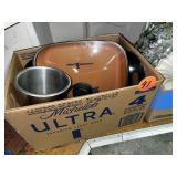 (2) Boxes Metal Platter, Copper Chef Electric Pan