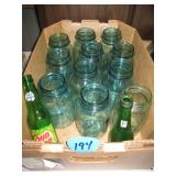 (11) Colored Jars, Seven Up & Sundrop Bottles