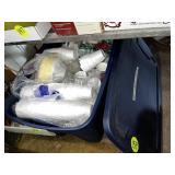 Tote & Box of Picnic Supplies, Basket Tote & Box of Picnic Supplies, Basket