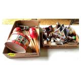 Vintage Toy Trumpet, Maracas, Drum, Village... Vintage Toy Trumpet, Maracas, Drum, Village...